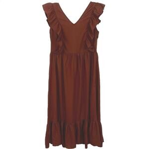 ASOS Vera Moda Prairie Brown Ruffle Pleated Sleeveless Midi Western Casual Dress